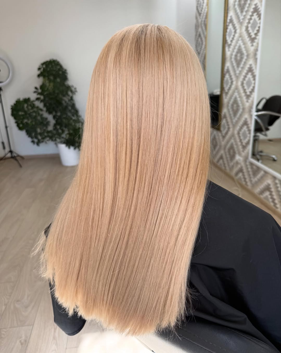 Sleek Straight Cool Blonde Mid-Back Hair