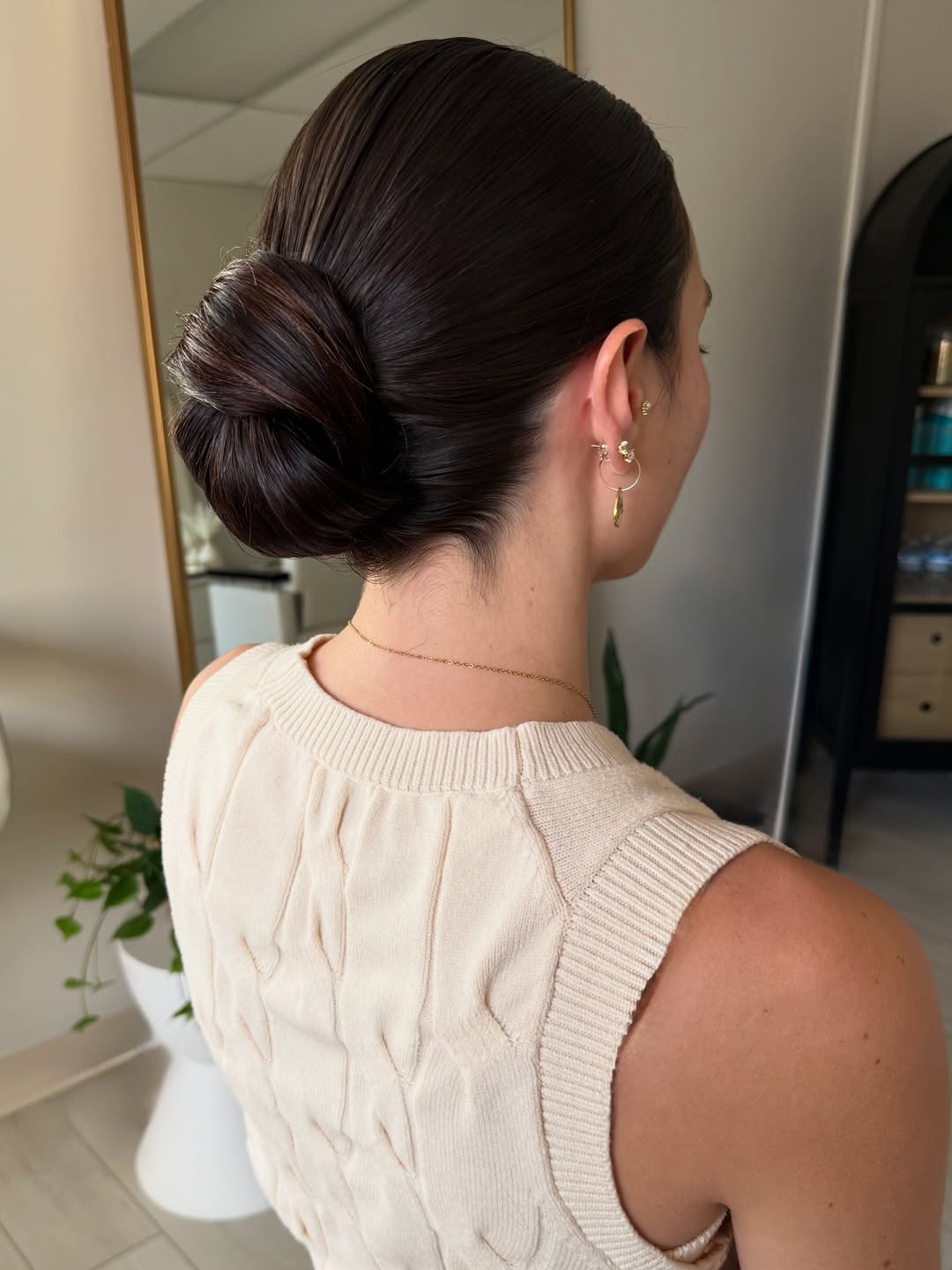 Sleek Twisted Low Bun Dark Espresso Hair