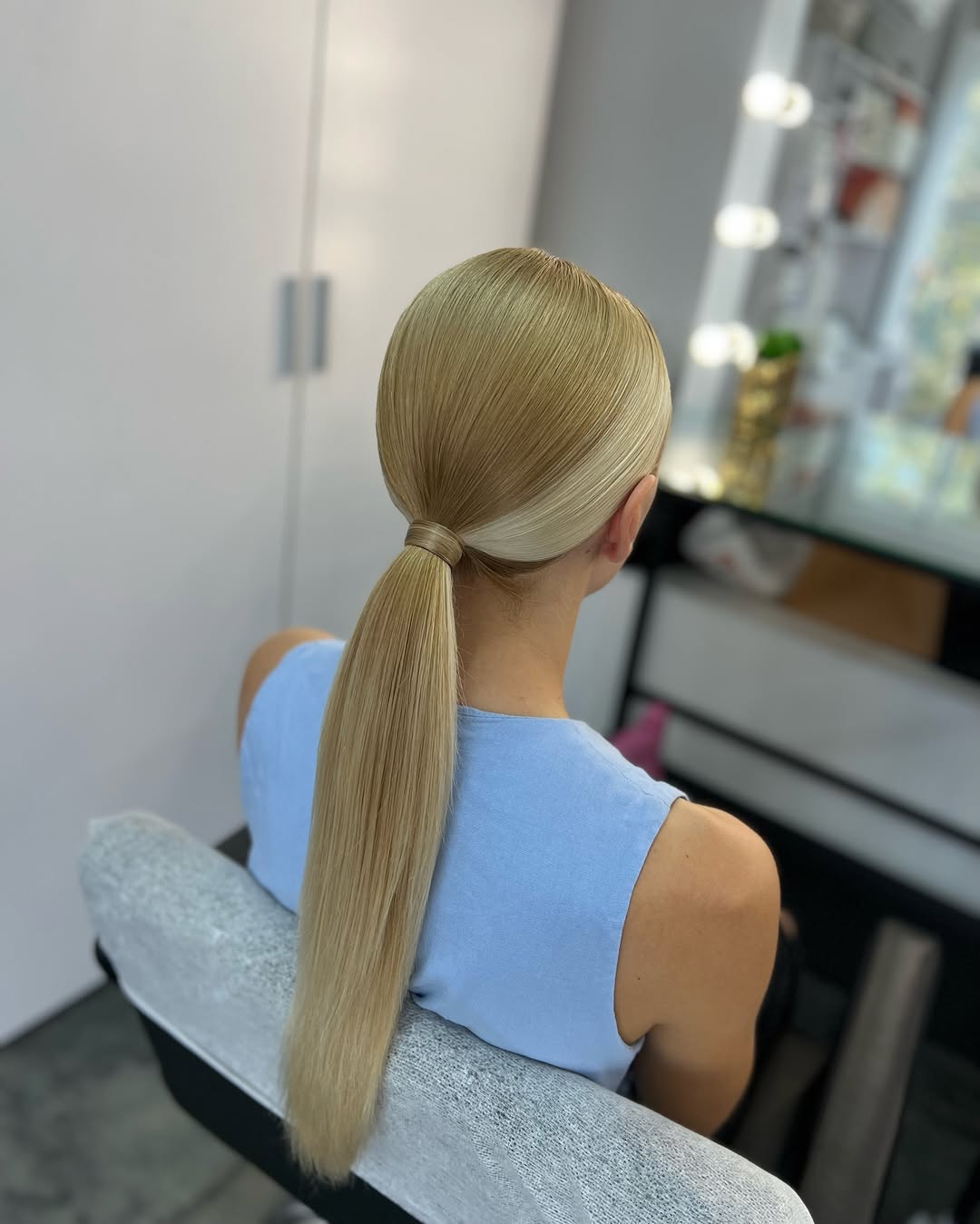 Sleek Ultra-Long Blonde Ponytail With Root Shadow