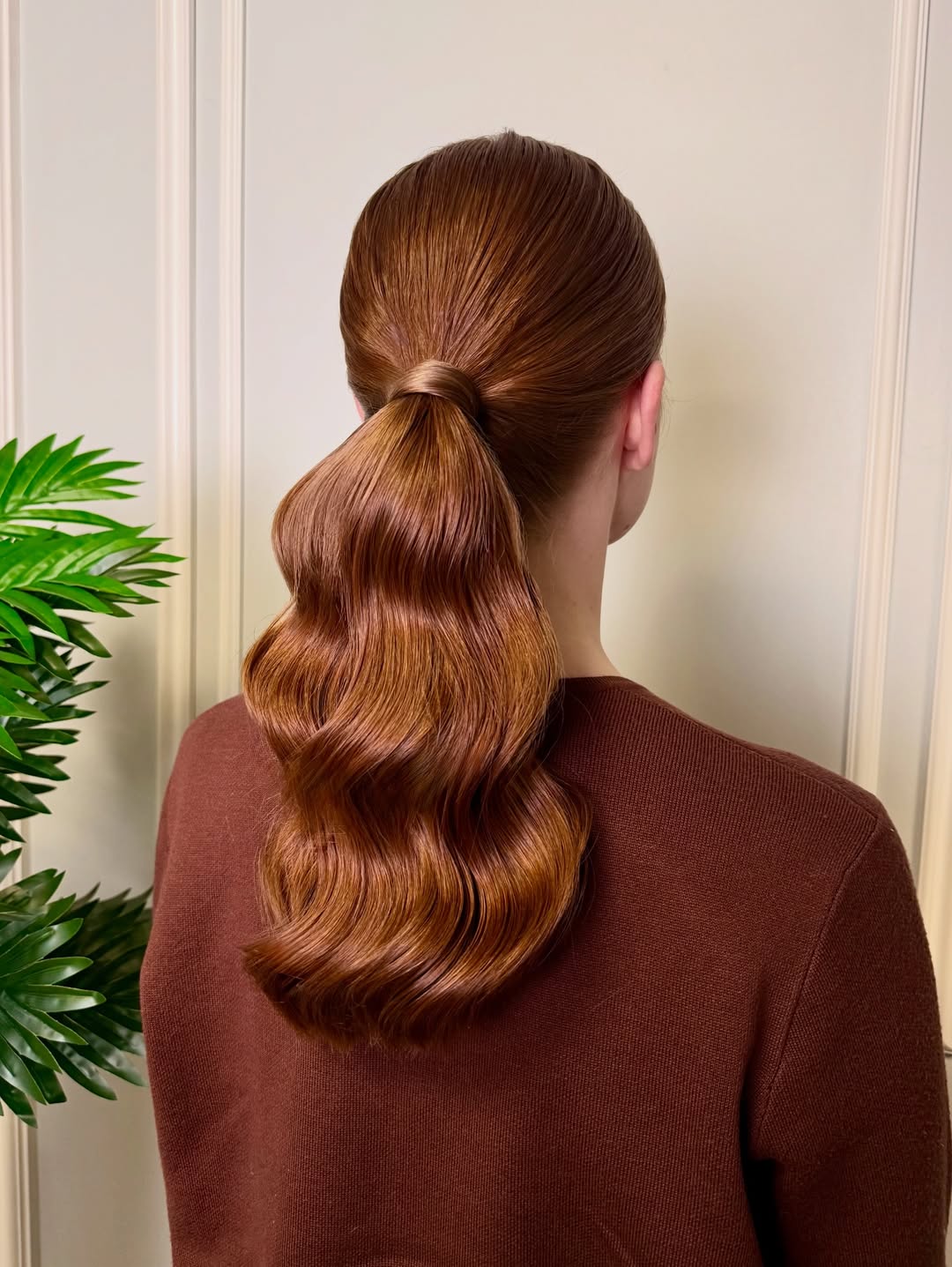 Sleek Vintage Wave Copper Ponytail