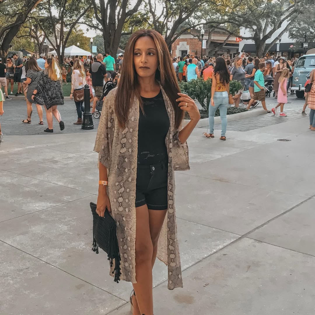Snake Print Kimono With Black Denim Shorts For Festivals