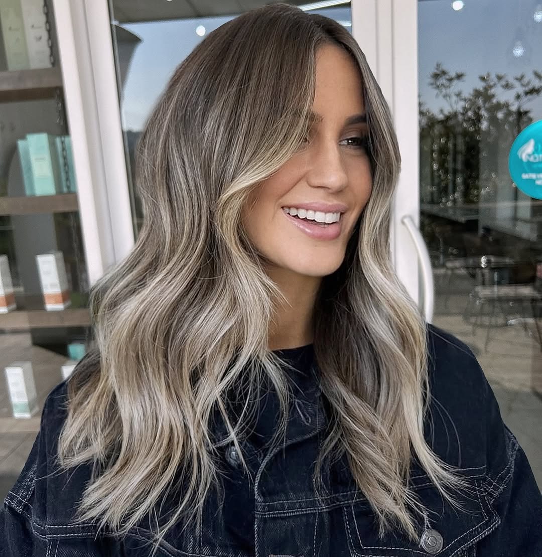 Soft Ash Blonde Balayage With Lived-In Brunette Roots
