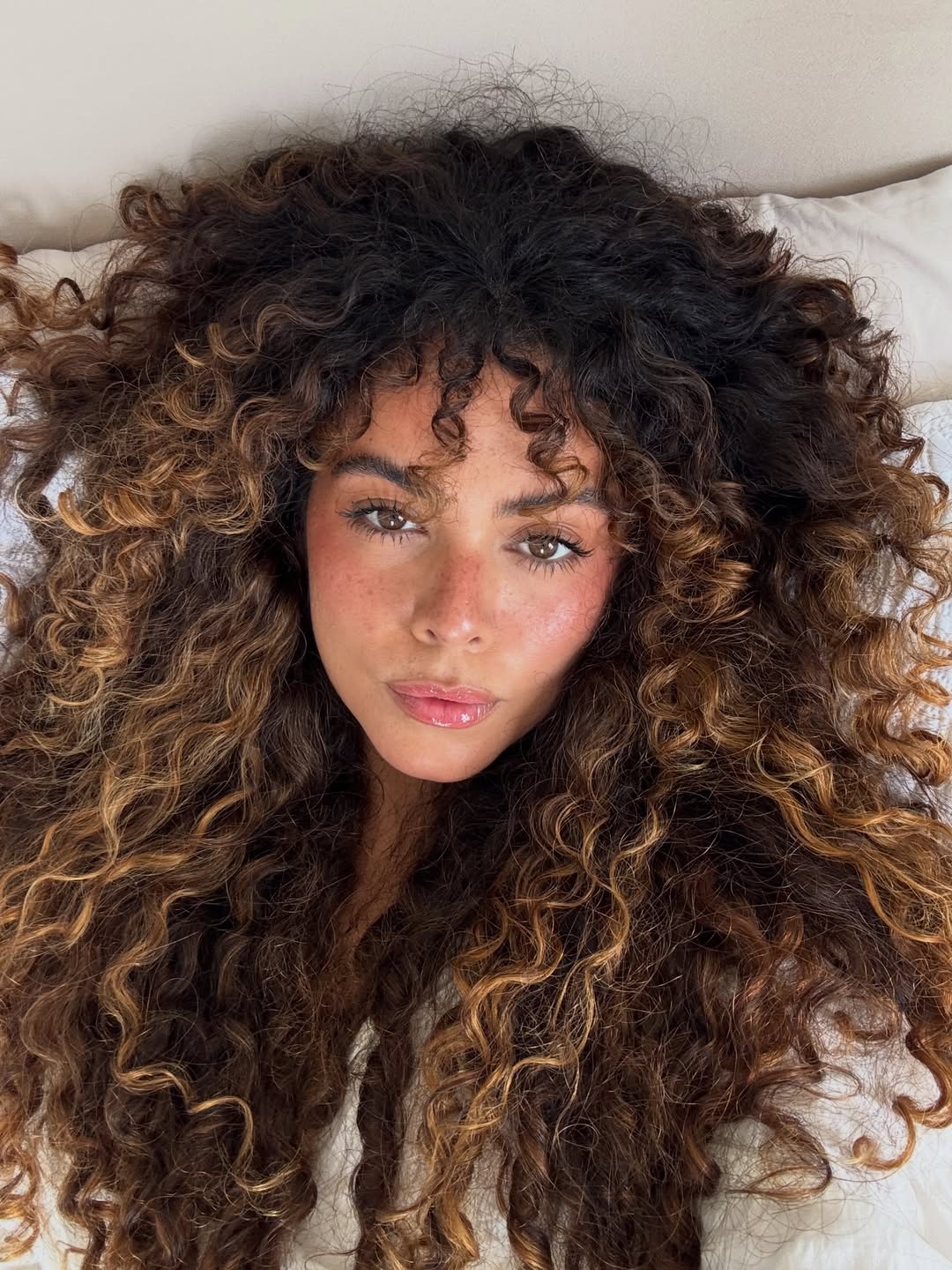 Soft Curly Shag With Caramel Balayage