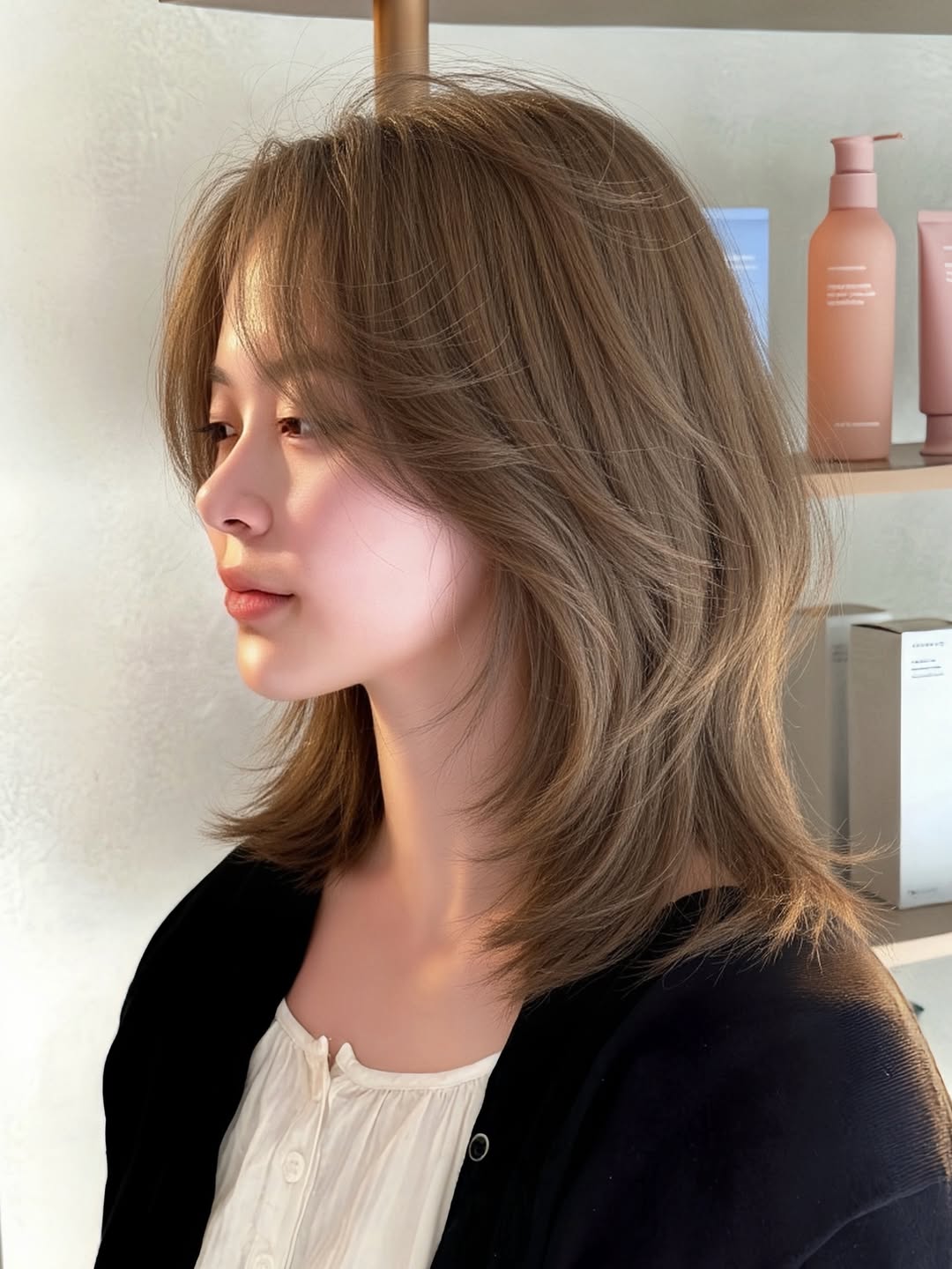 Soft Layered Medium Ash Brown Cut With Wispy Bangs