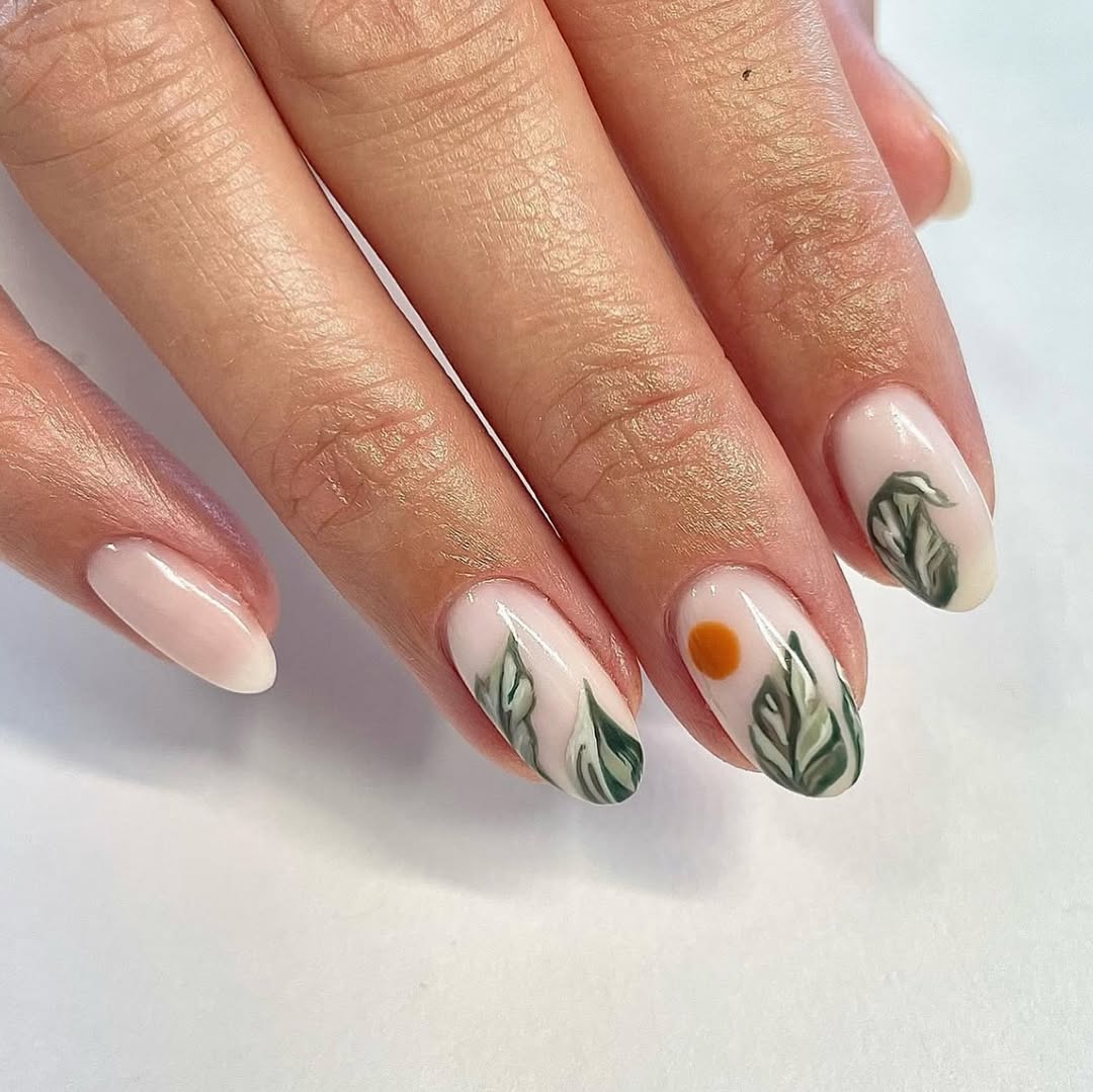 Soft Nature Inspired Milky Abstract Botanical Nails