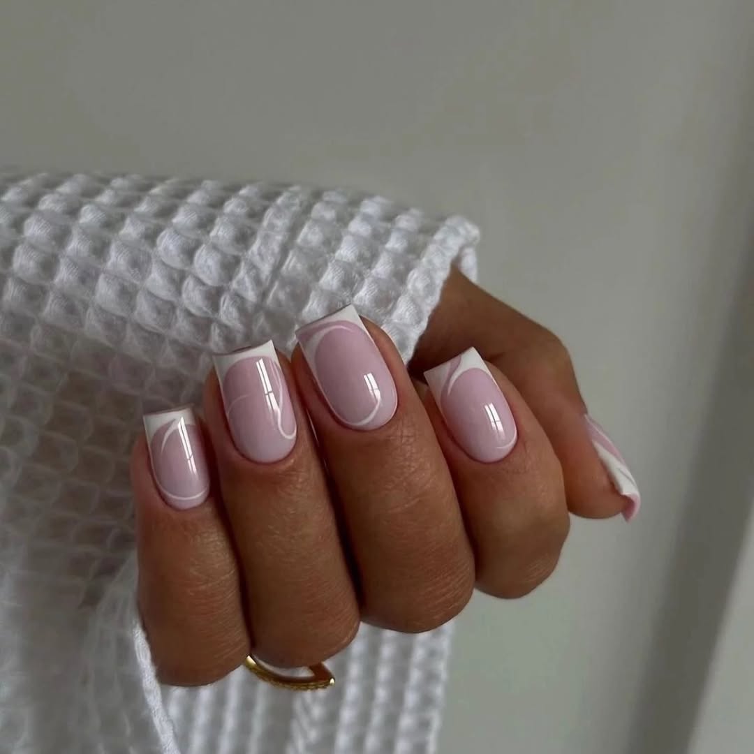 Soft Pink Swirl French Tip Square Nails