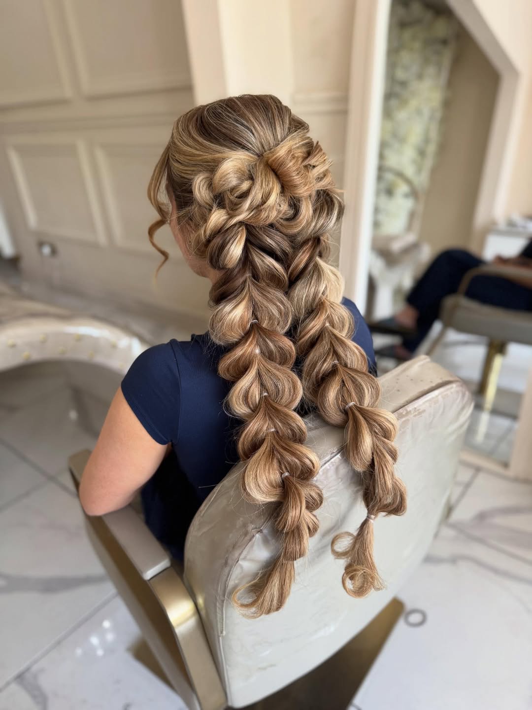 Soft Voluminous Bubble Braids On Honey Blonde Hair