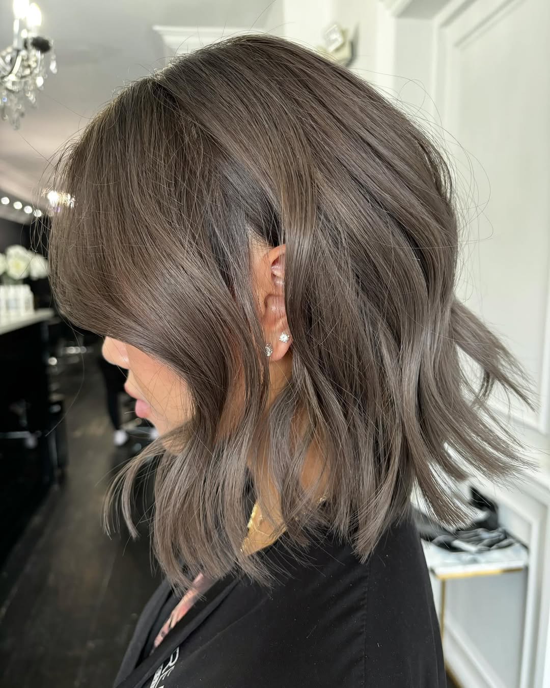 Sophisticated Ash Brown Bob With Subtle Waves
