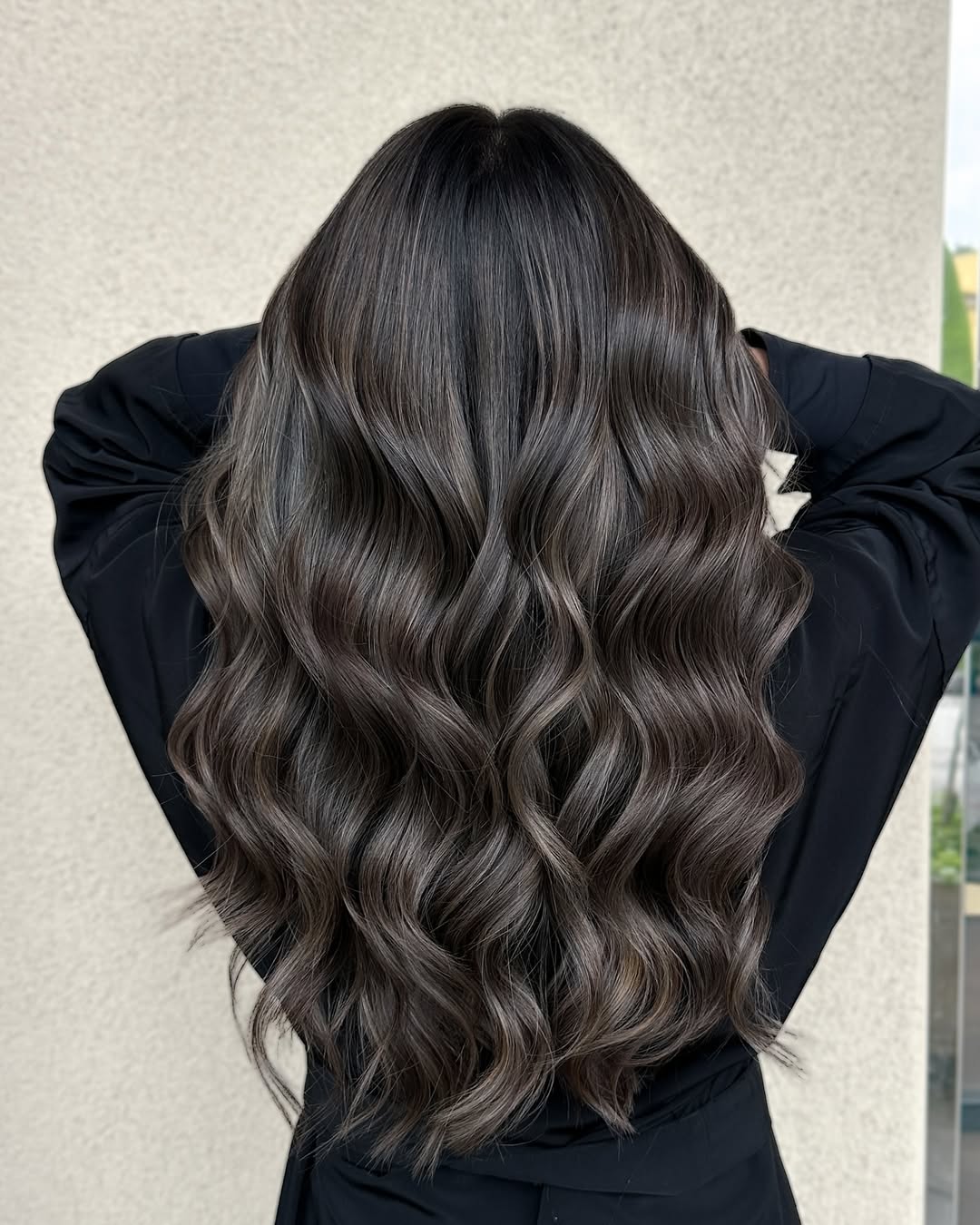 Sophisticated Ash Brown Waves With Shadow Root