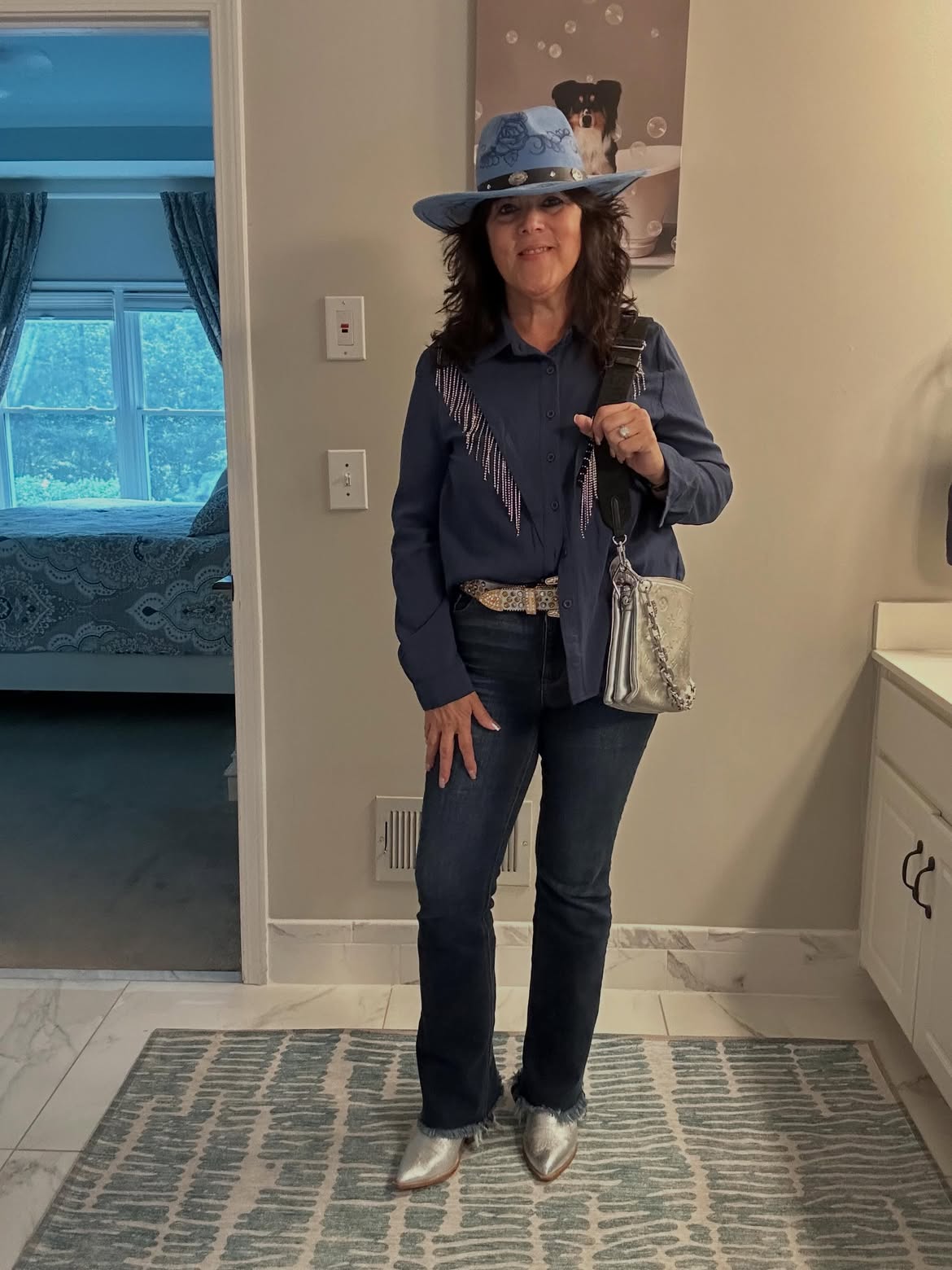 Sparkly Western Shirt With Denim And Silver Boots