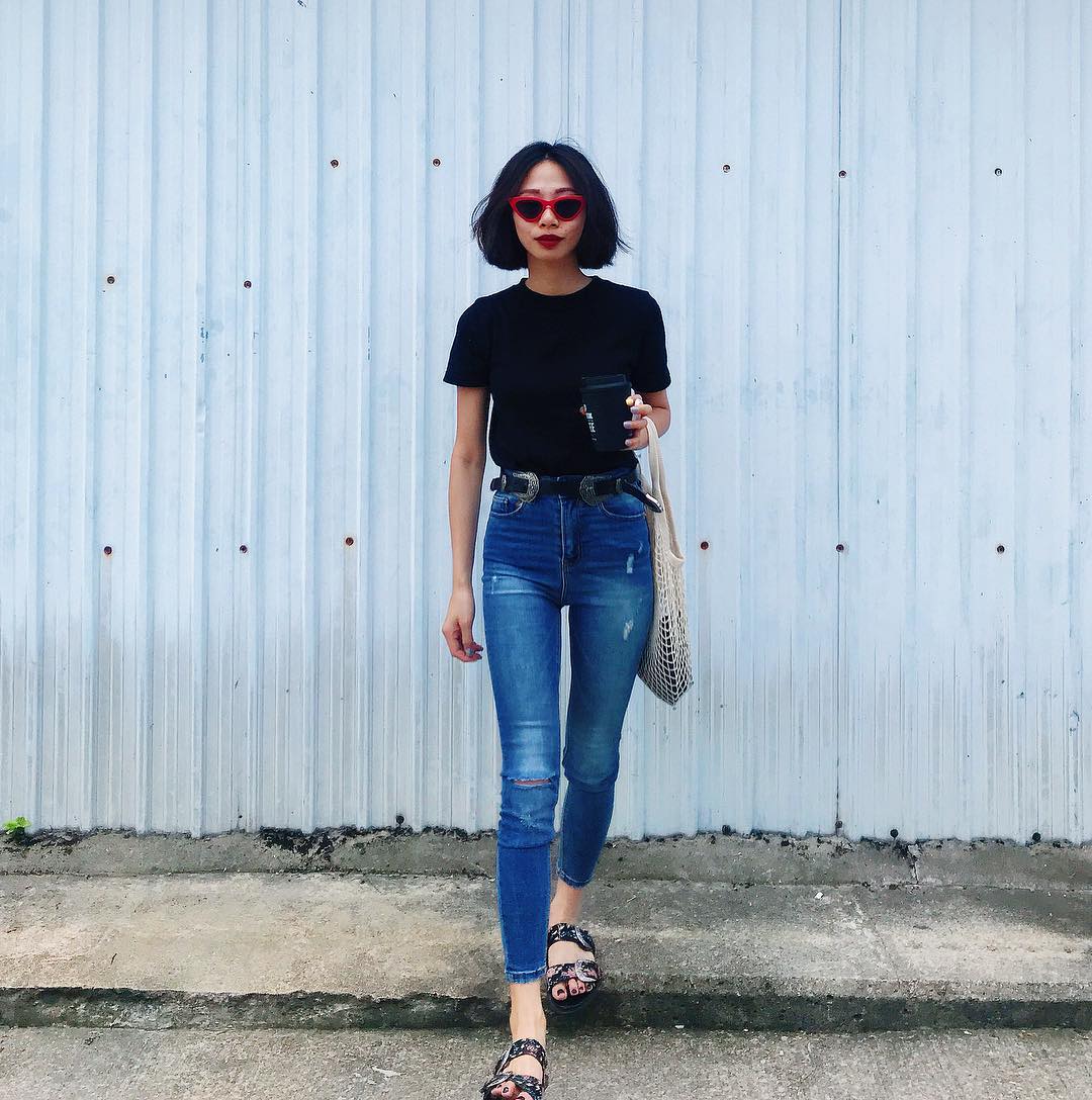 Statement Sunglasses With Distressed Denim