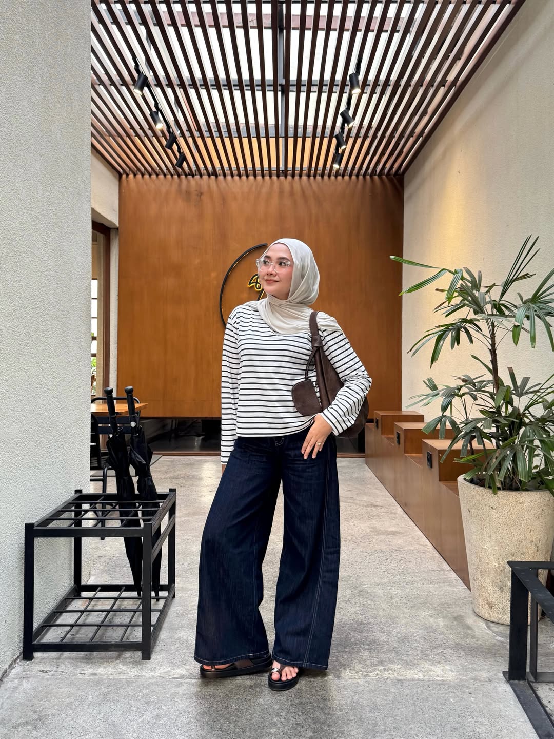 Stripe Long Sleeve With Dark Wash Wide Leg Jeans