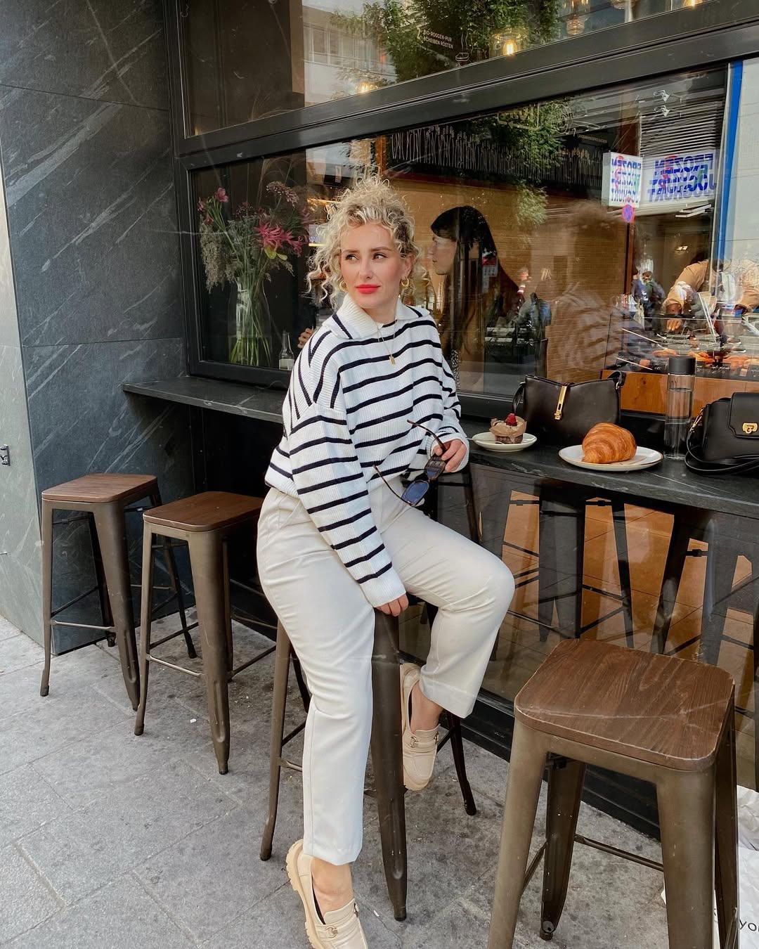 Striped Knit And Cream Trouser Casual Chic Look