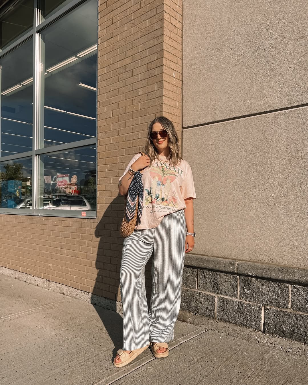 Striped Wide-Leg Trousers With Graphic Tee