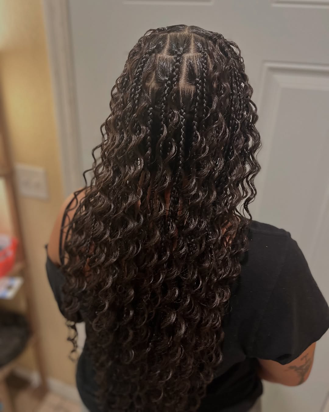 Super Long Curly Box Braids With Square Parts