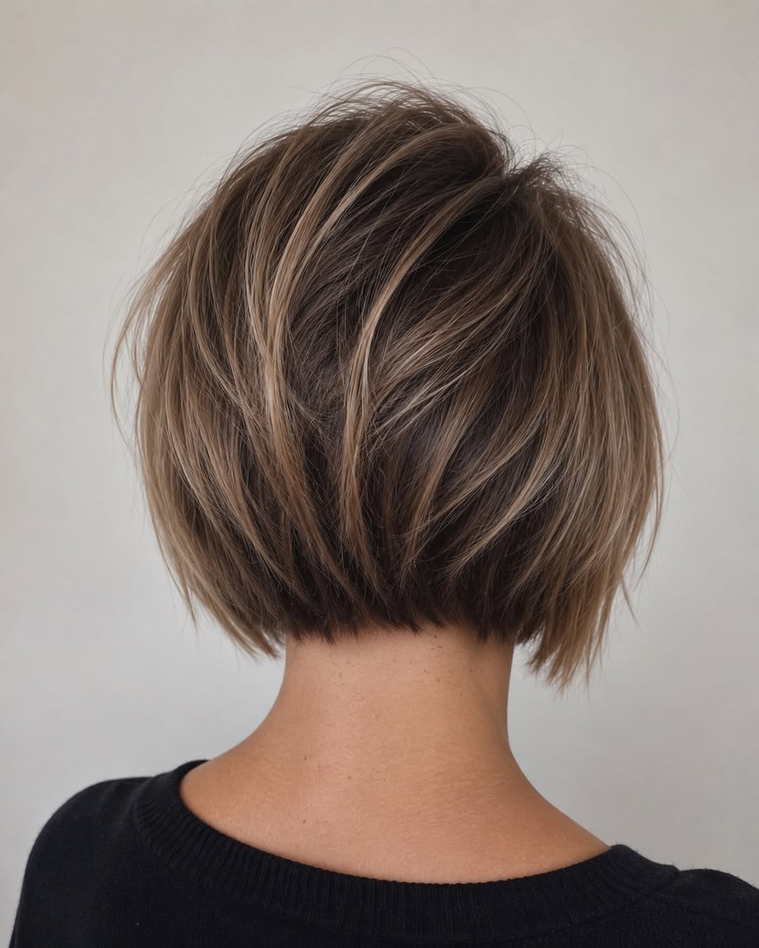 Textured A-Line Bob With Caramel Highlights