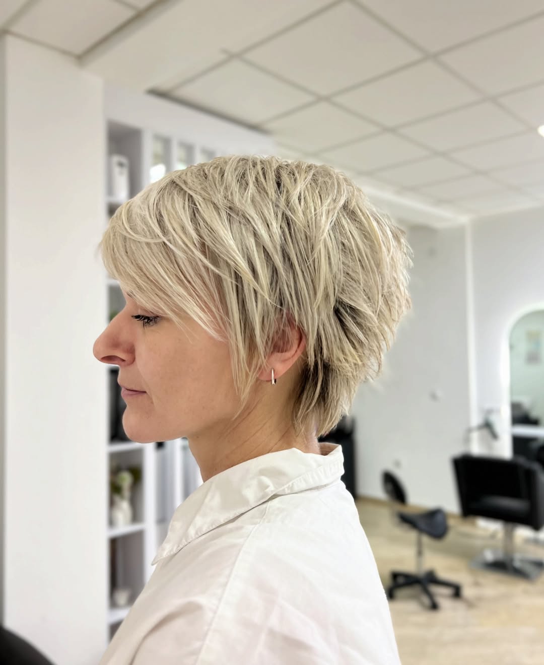 Textured A-Line Pixie Platinum Blonde Shag