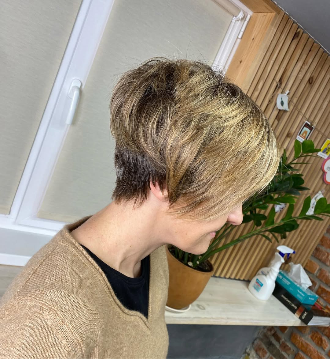Textured Blonde Pixie With Dark Undercut