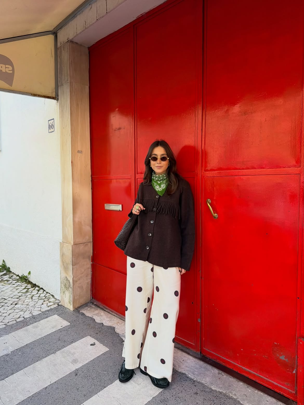 Textured Fringe Jacket With Bold Polka Dots
