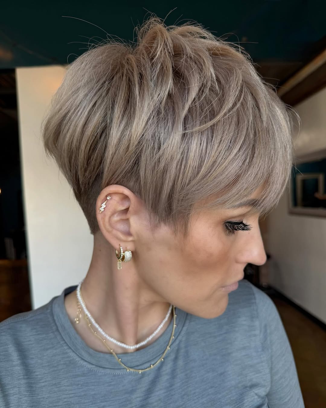 Textured Platinum Blonde Pixie Cut