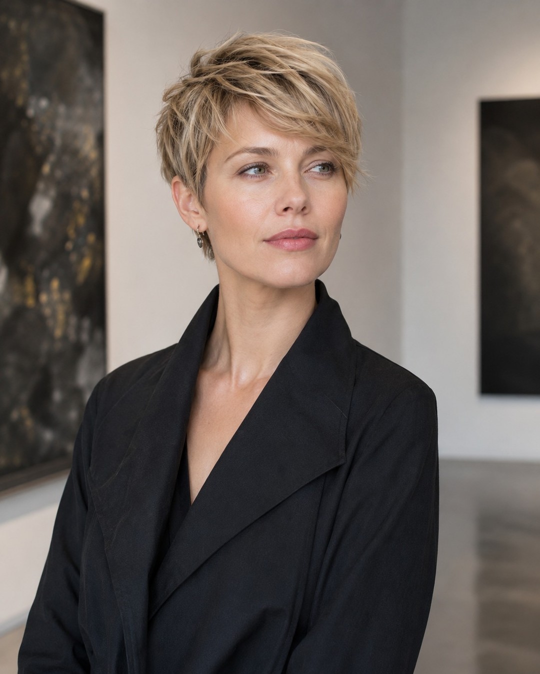 Textured Platinum Blonde Pixie With Side Bangs