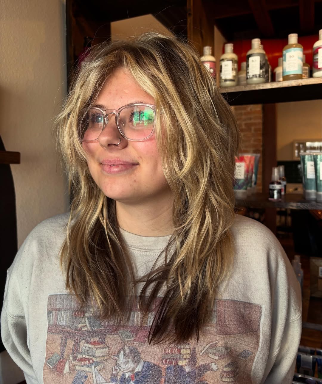 Textured Shag With Lived-In Honey Blonde Highlights