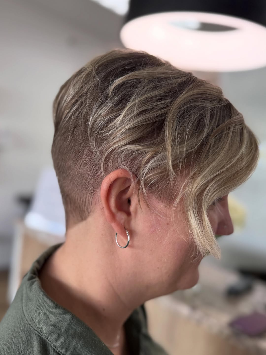 Textured Undercut Pixie With Wavy Platinum Highlights