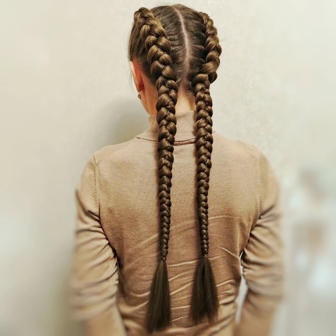 Thick Dutch Braids With Sleek Part