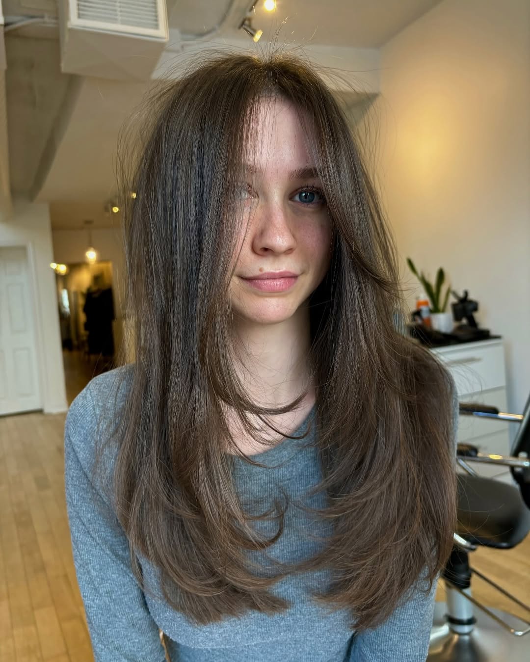Tousled Face Framing Layers with Chocolate Brown