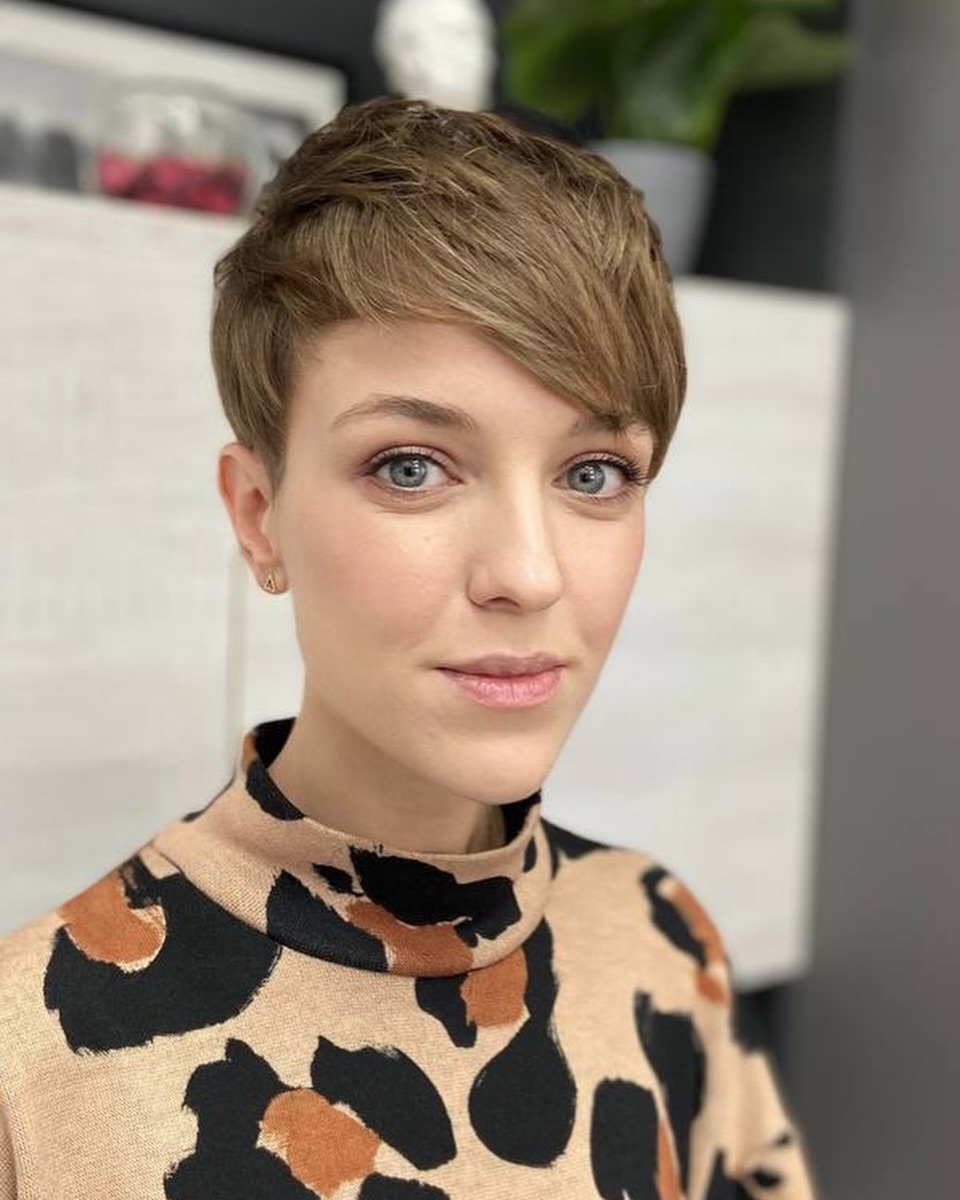 Tousled Textured Pixie Cut With Side Swept Bangs