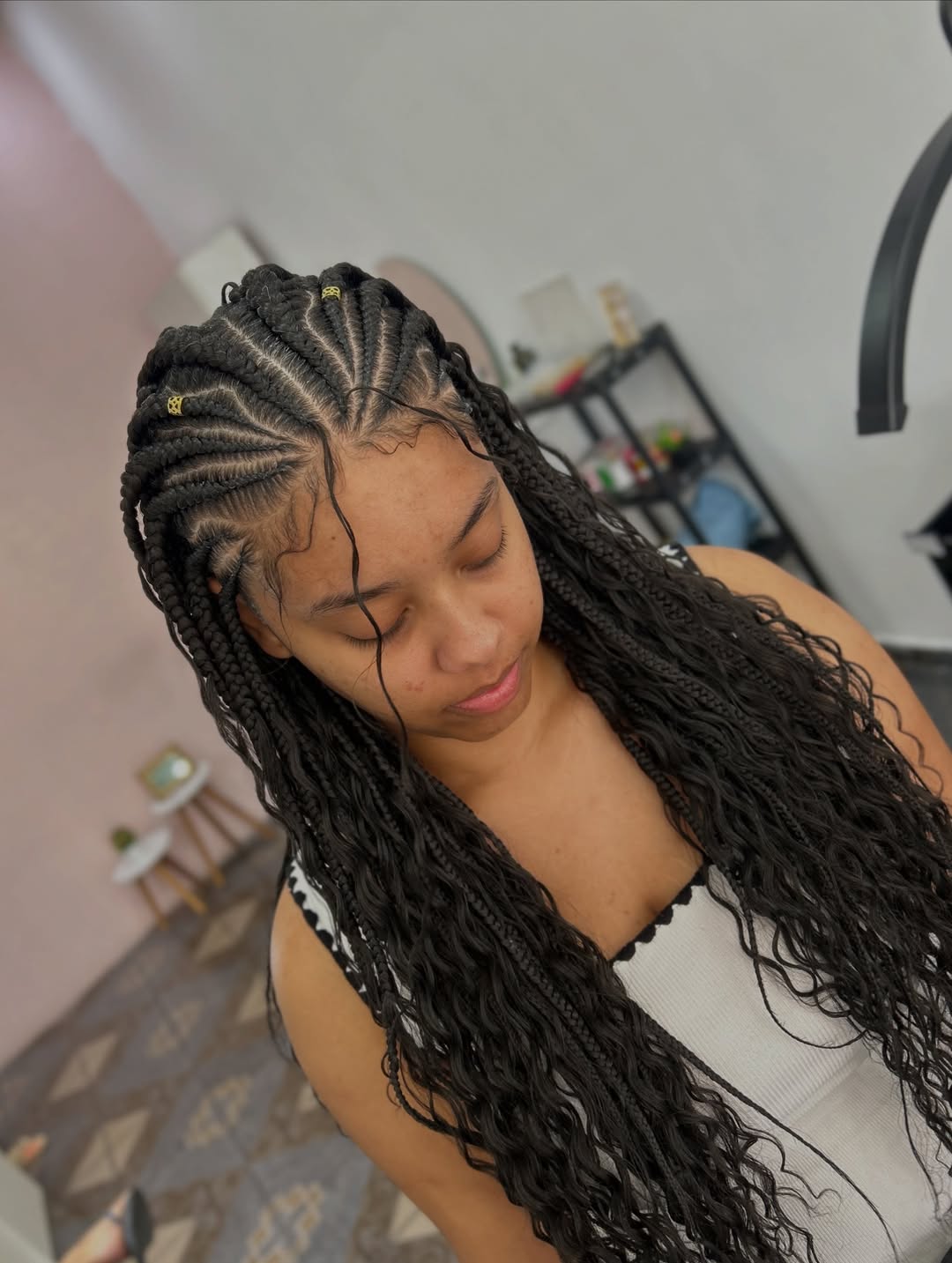 Tribal Braids with Curly Ends and Gold Cuffs