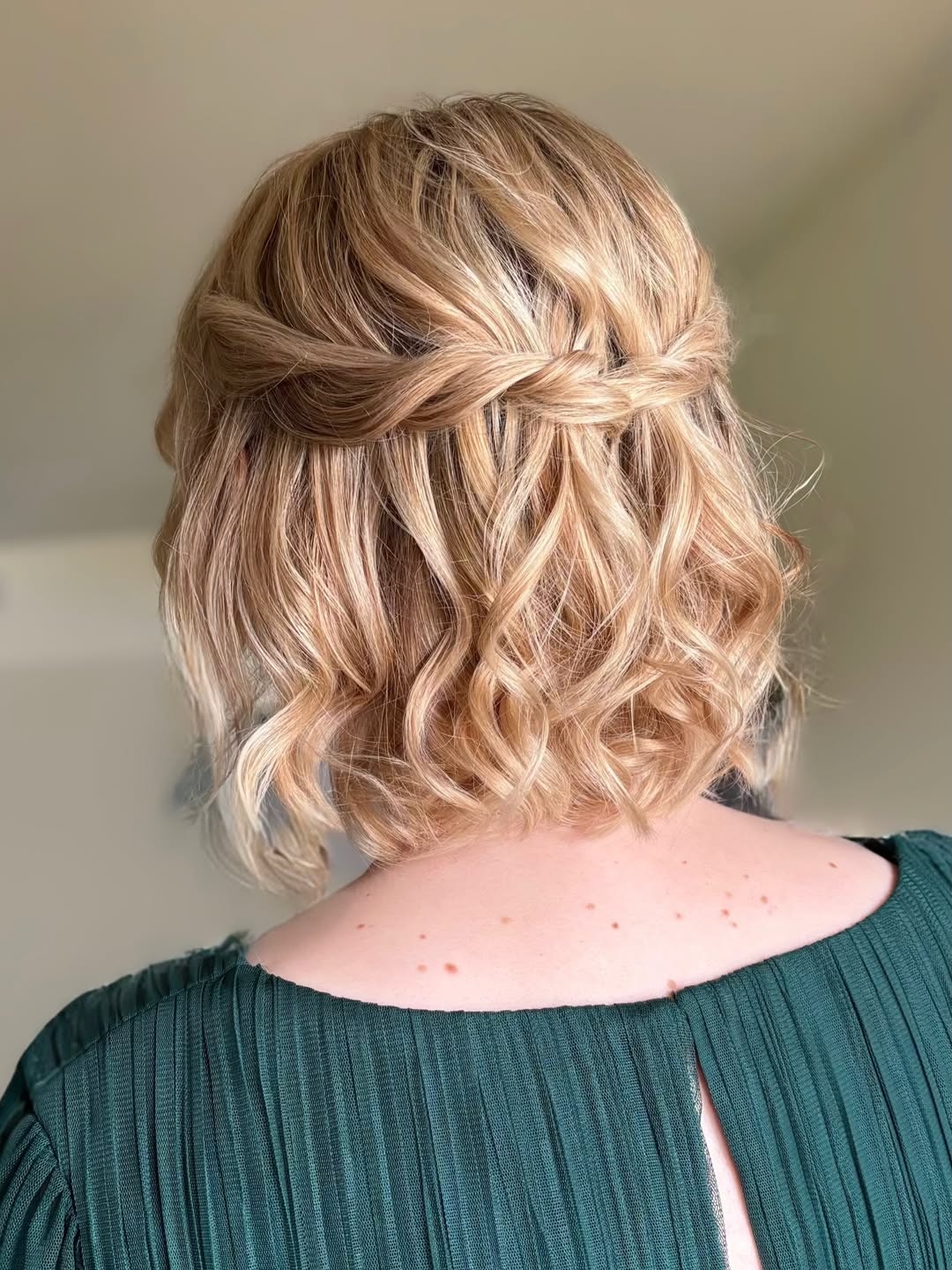 Twisted Crown Halfs Updo With Beachy Waves