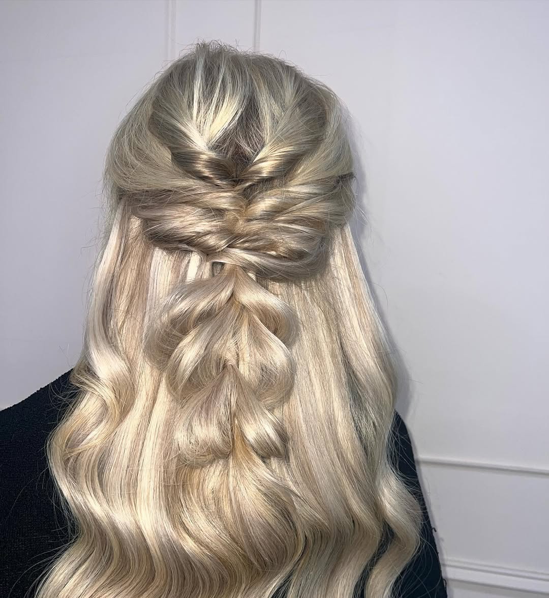 Twisted Half-Up Blonde Waves For Birthday