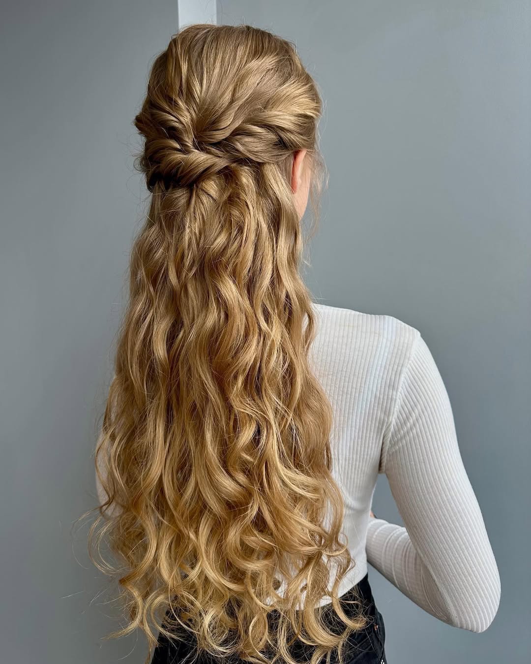 Twisted Half-Up Glamorous Waves For Long Hair