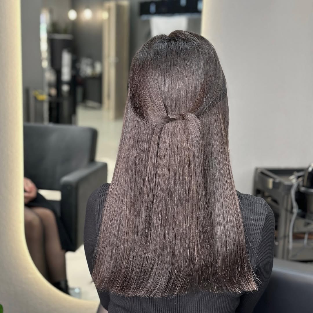 Twisted Half-Up Style On Smoky Ash Blonde