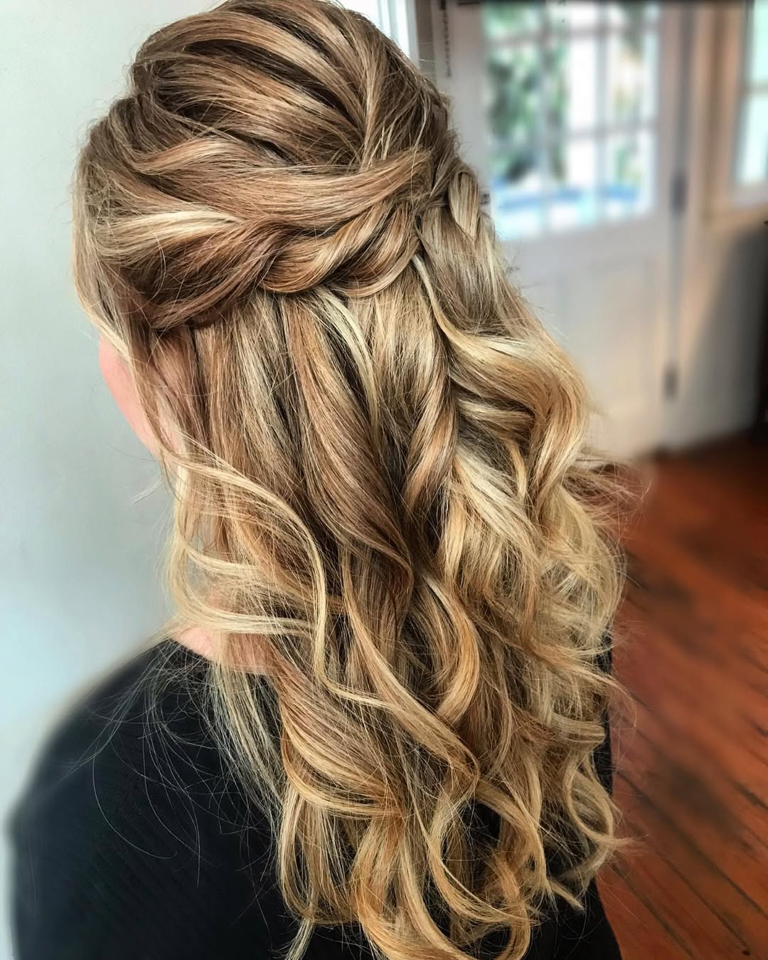 Twisted Half-Up With Loose Honey Blonde Waves