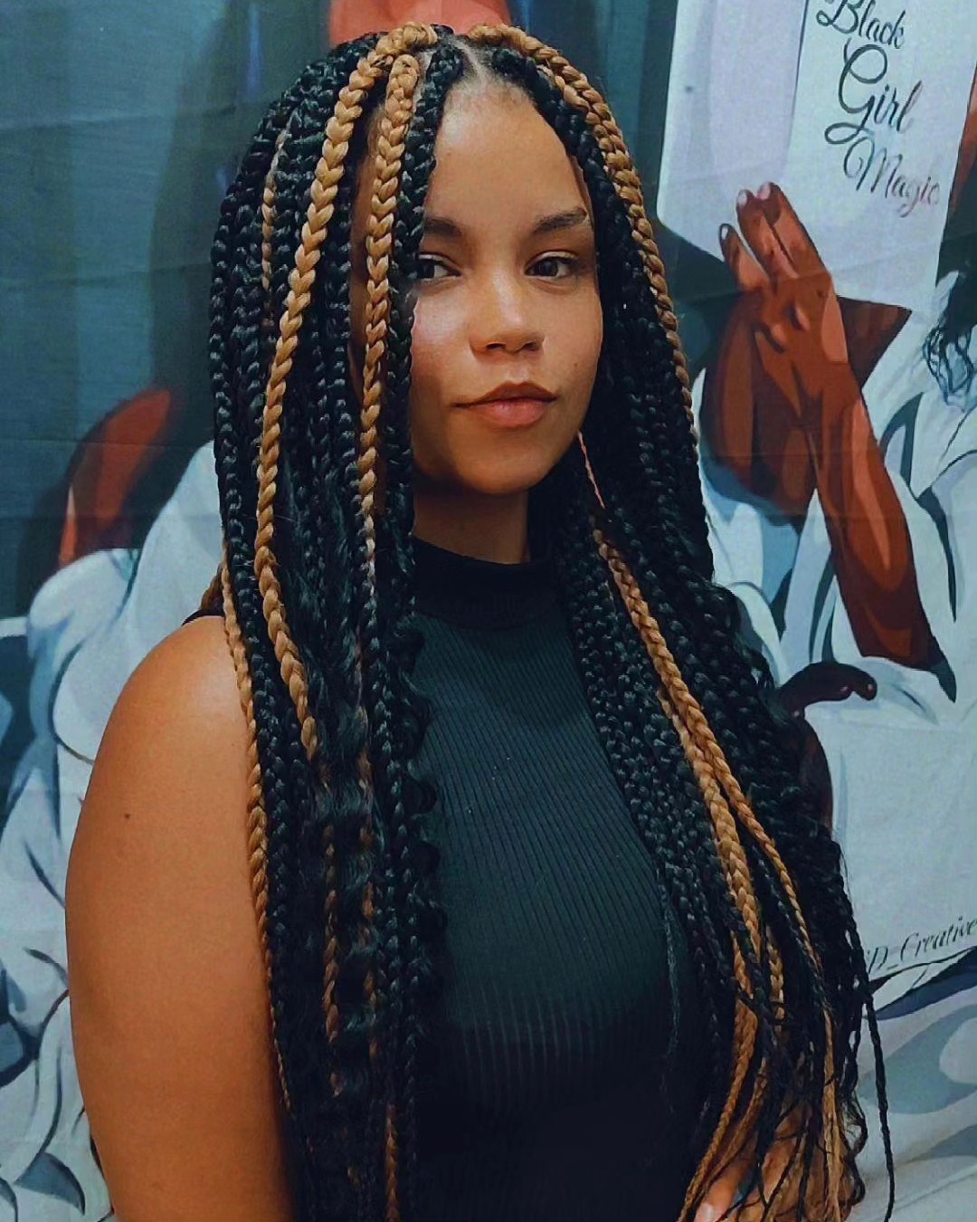 Two-Tone Long Box Braids With Wavy Ends