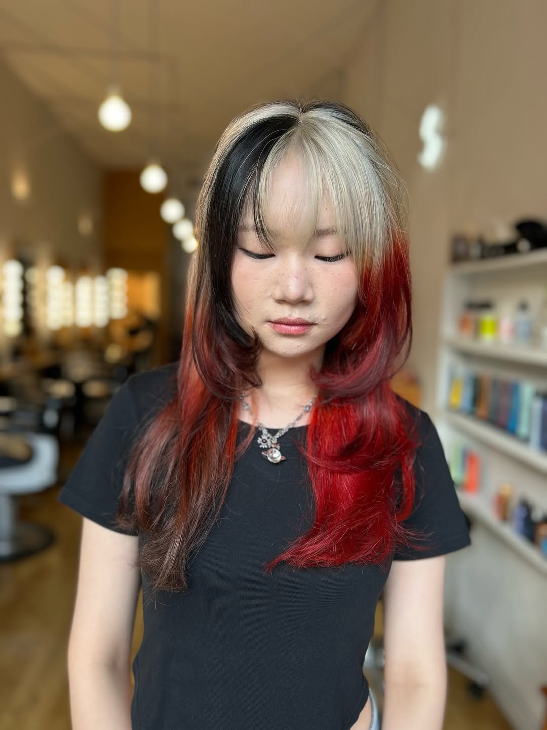 Two-Tone Wolf Cut With Bold Cherry Red