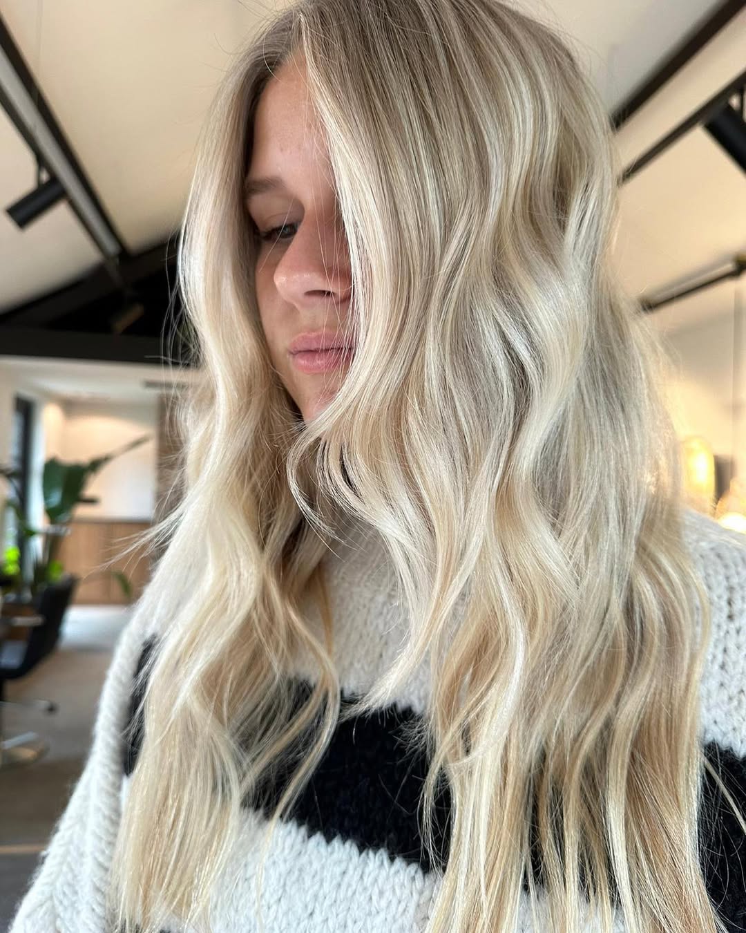 Vanilla Blonde Beach Waves With Shadow Root