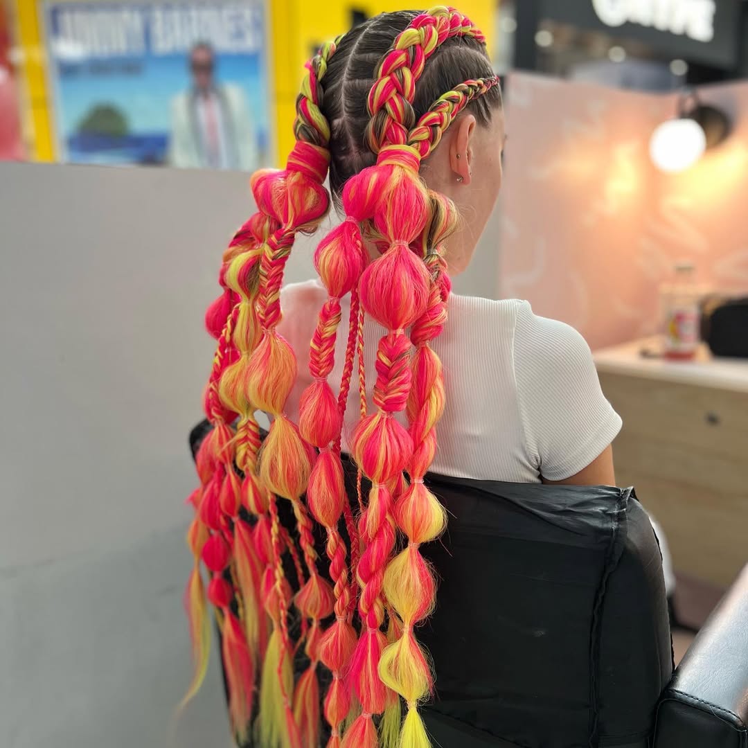 Vibrant Bubble Braids With Neon Accents