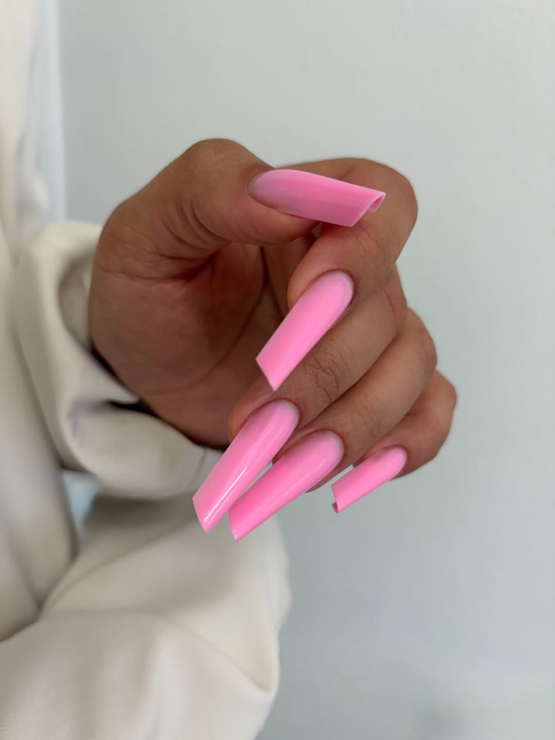 Vibrant Bubblegum Pink Coffin Ombre Nails