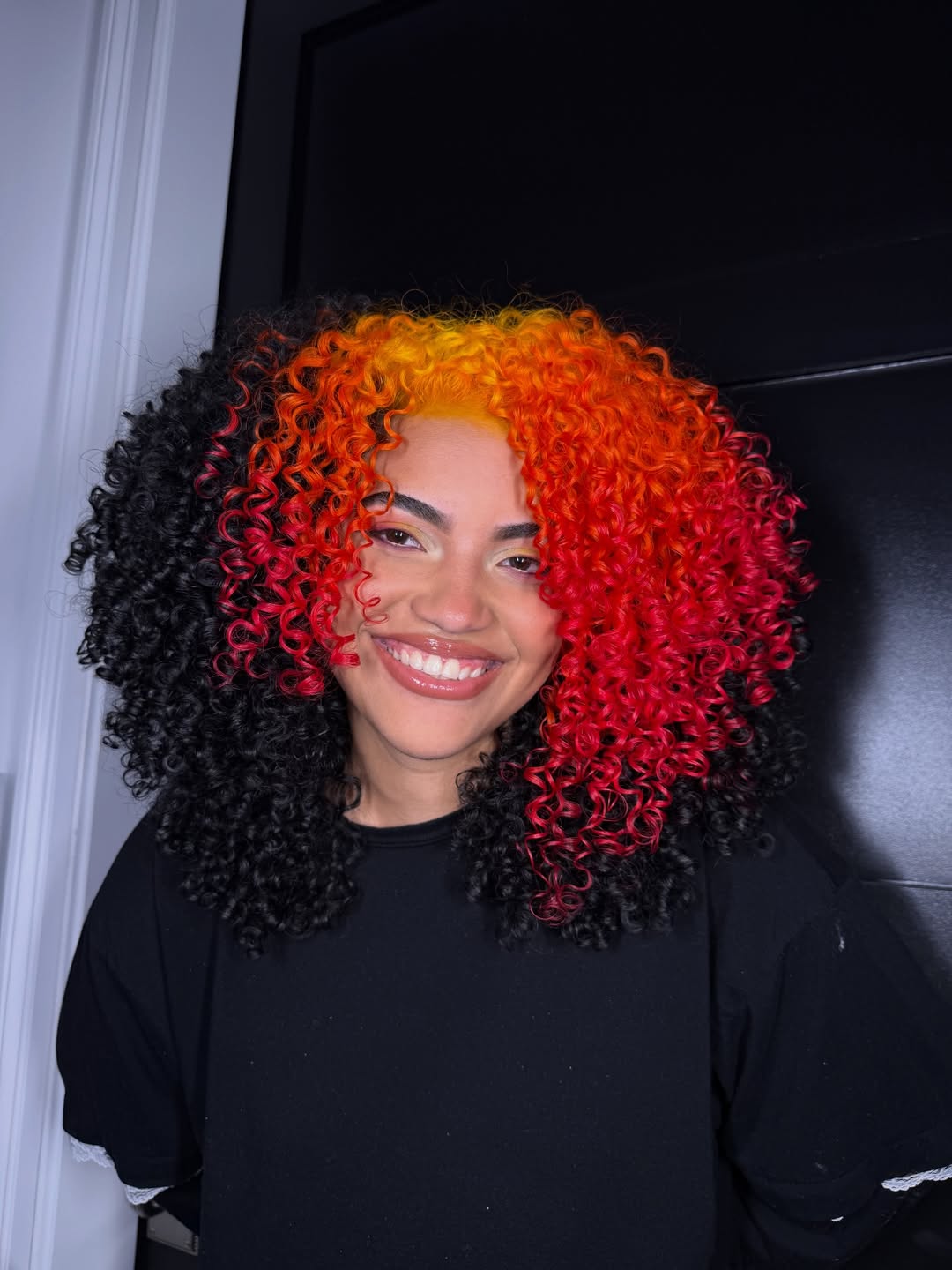 Vibrant Curly Color Block Mid-Length Hair