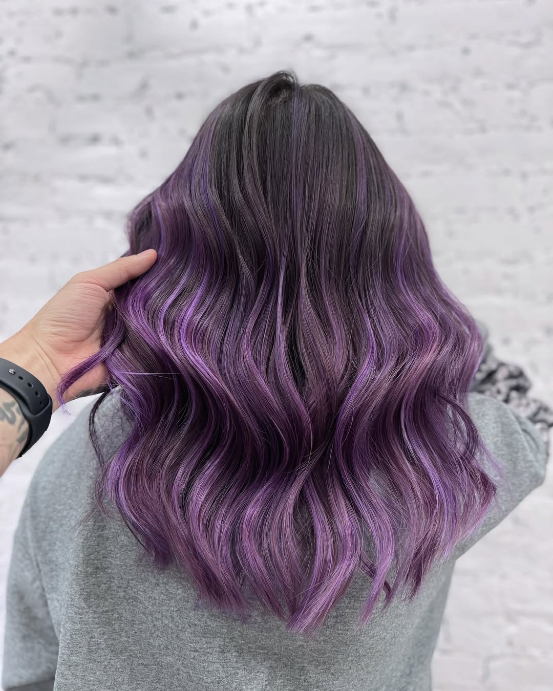 Vibrant Lilac Balayage With Seamless Waves