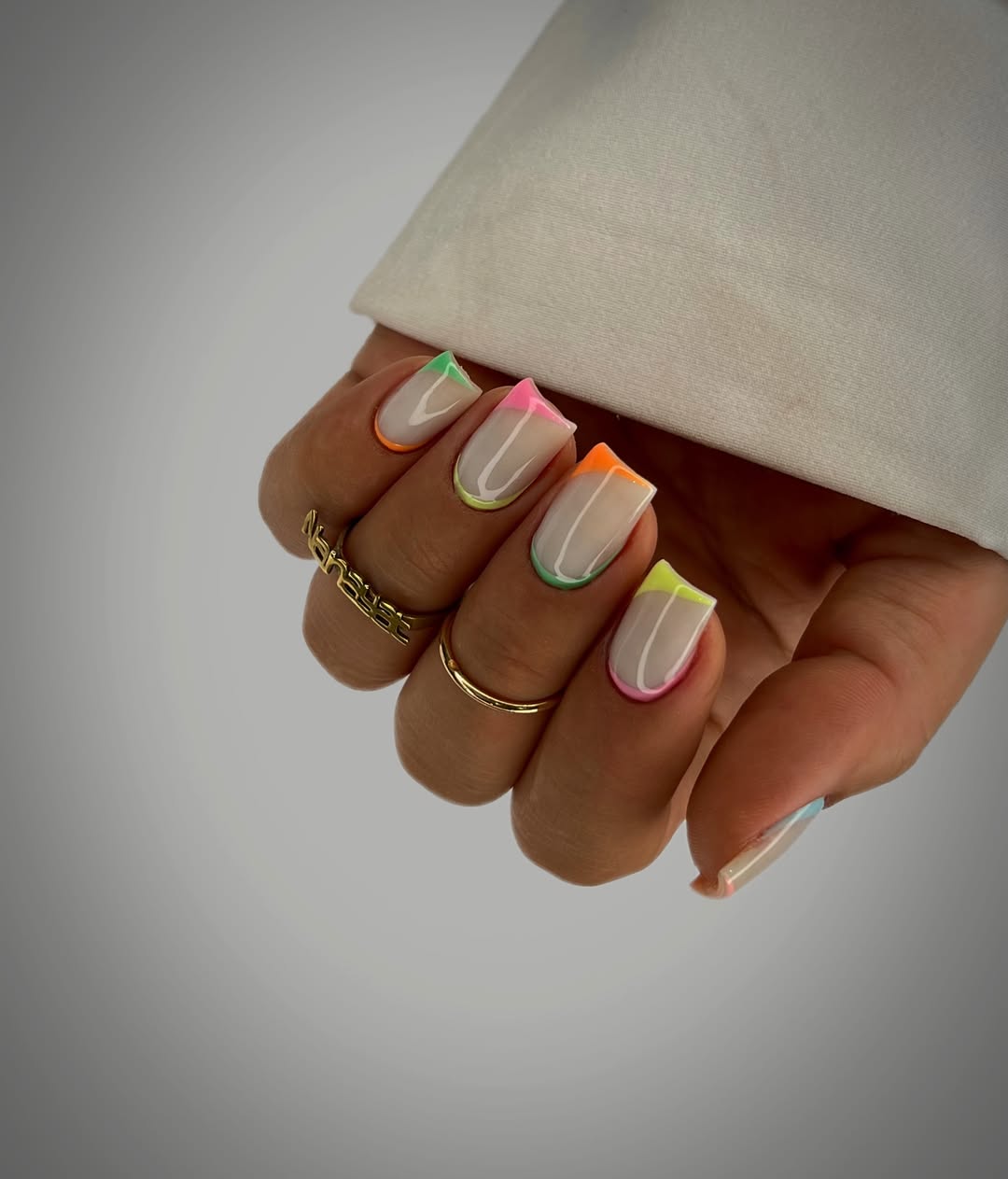 Vibrant Neon French Tip Short Square Nails