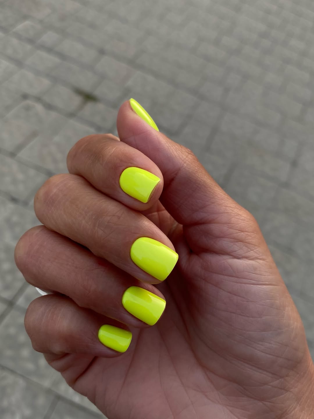 Vibrant Neon Yellow Glossy Short Squoval Nails