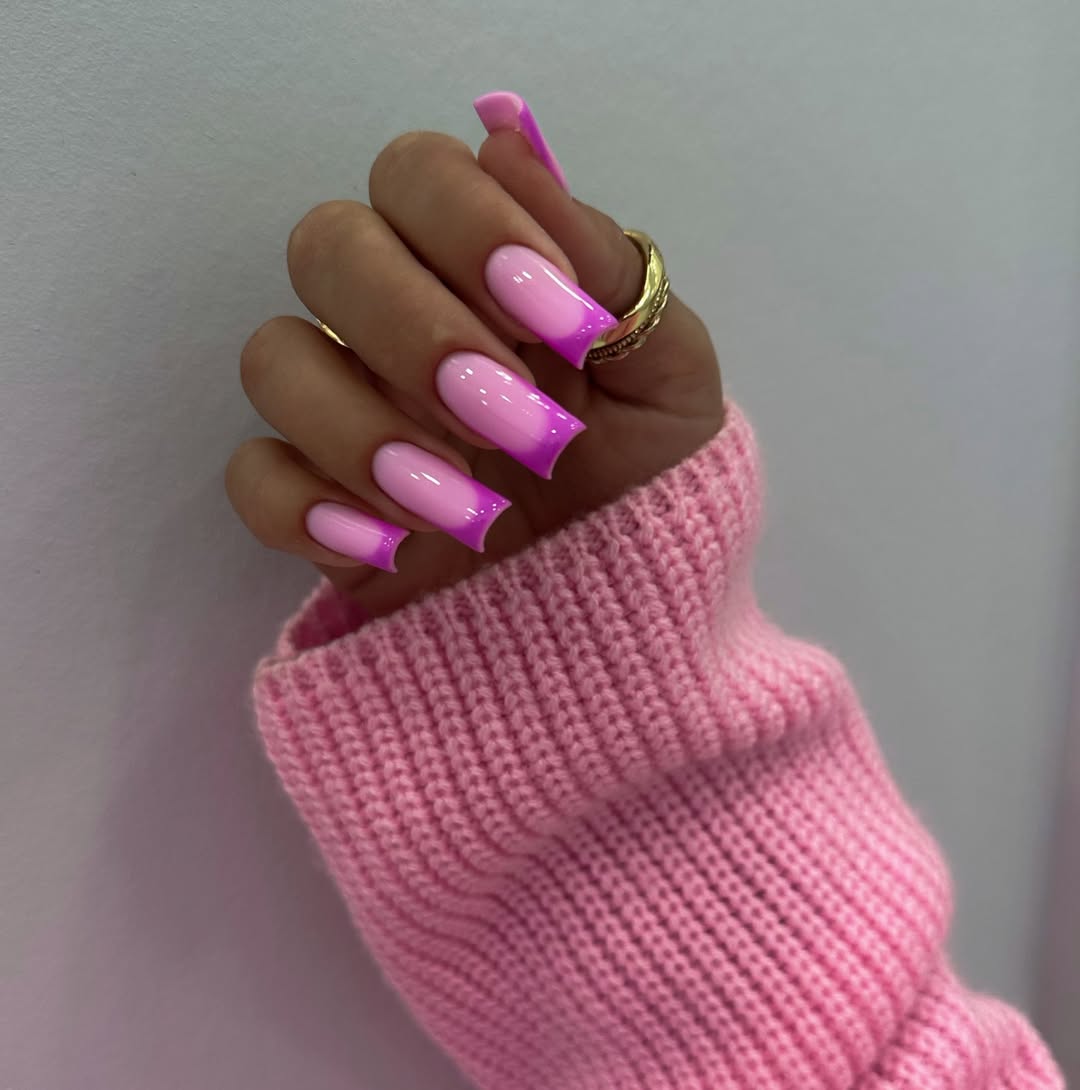 Vibrant Pink to Purple Ombre Glamour Nails