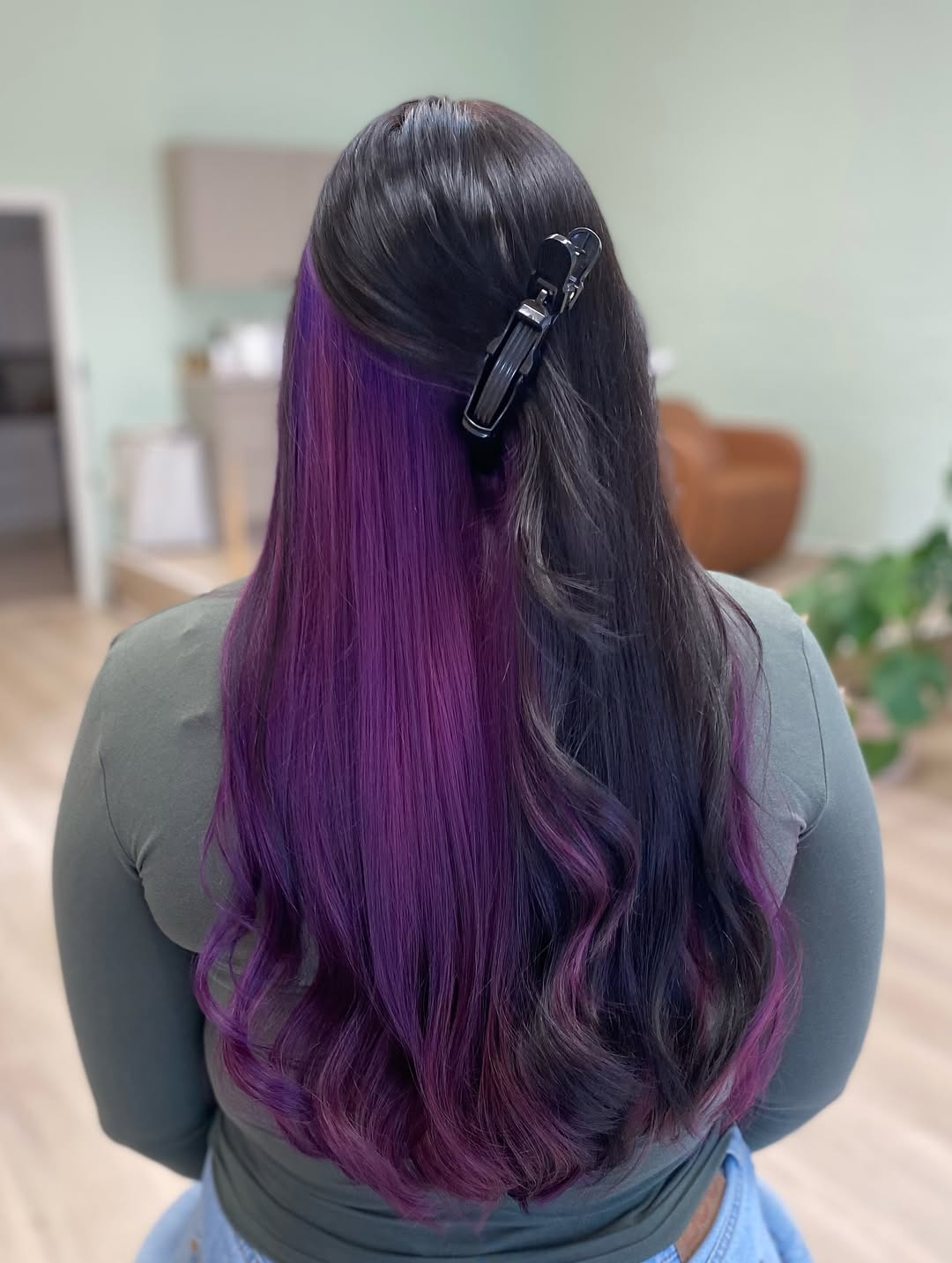 Vibrant Purple Peekaboo With Dark Base Waves