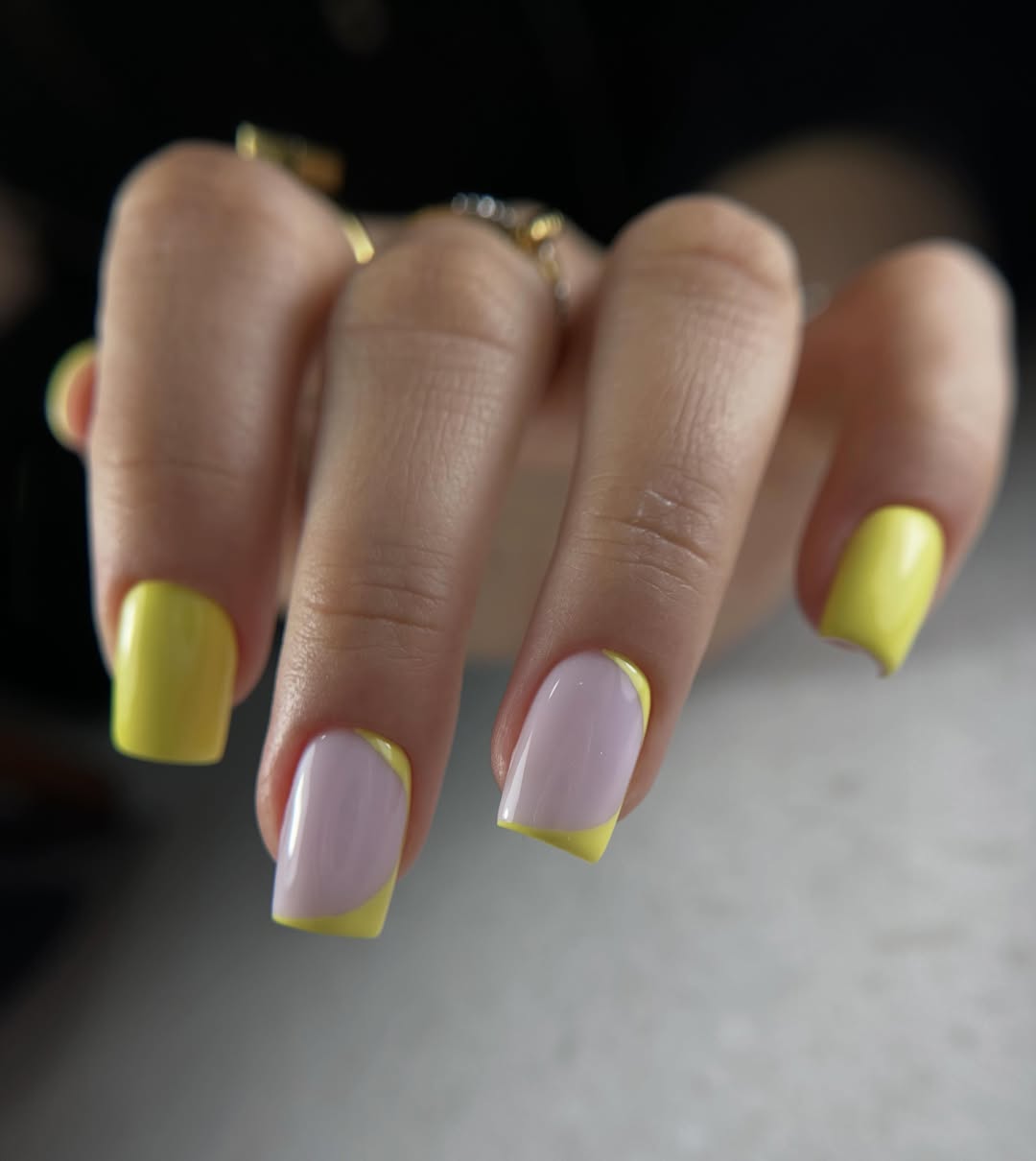 Vibrant Yellow French Tip And Half Moon Accents