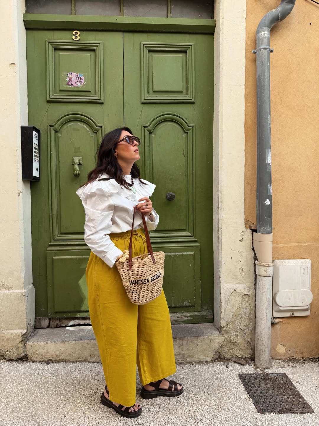 Vibrant Yellow Wide Leg Trousers With Statement Blouse
