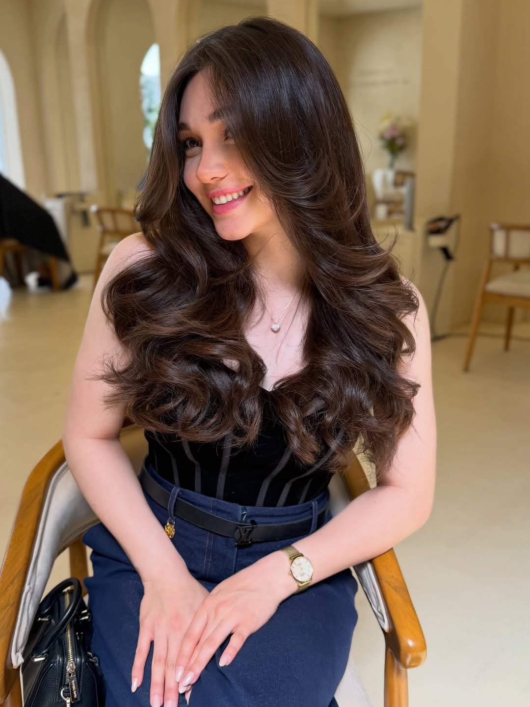 Voluminous Hollywood Waves With Rich Brunette